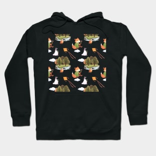 Happy Fox and Bunny in the Forest Illustration Hoodie